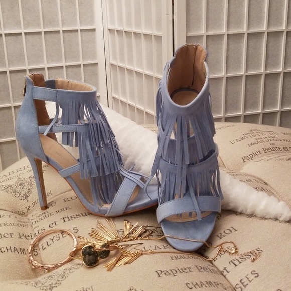 FAUX suede fringe heels - Picture 1 of 4